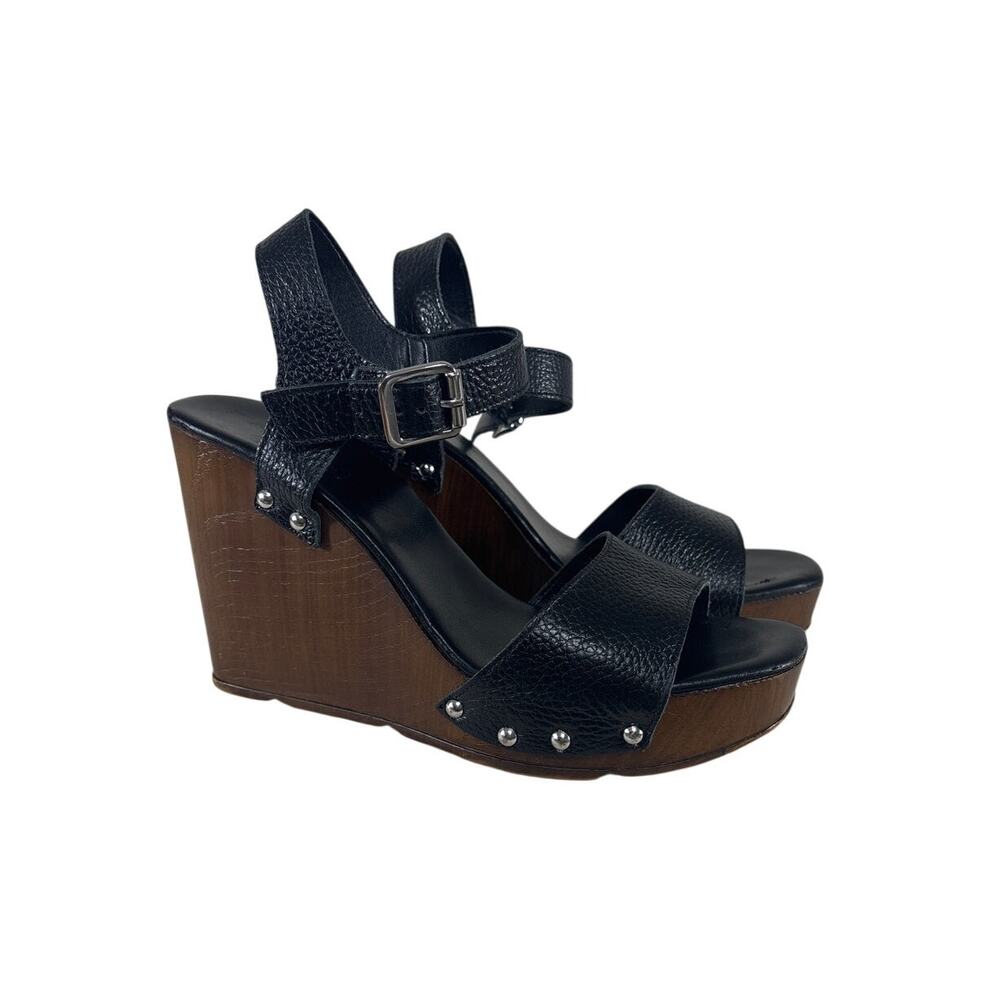 Christian Di Riccio Black Leather Wedge Sandals Made in Italy 38